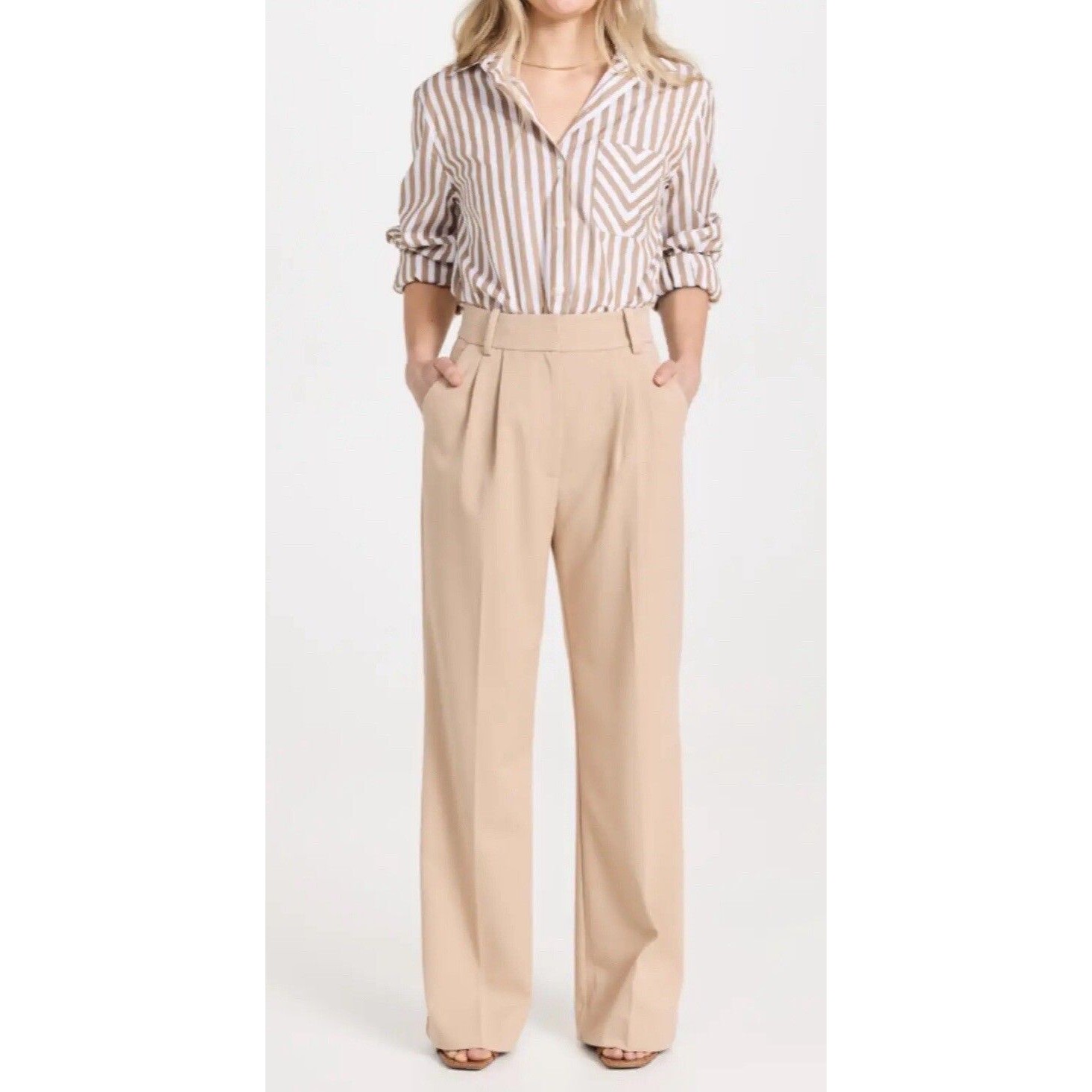 Anthropologie Favorite Daughter Beige Tailored City Wide Leg Pants Sz 12 Nwt